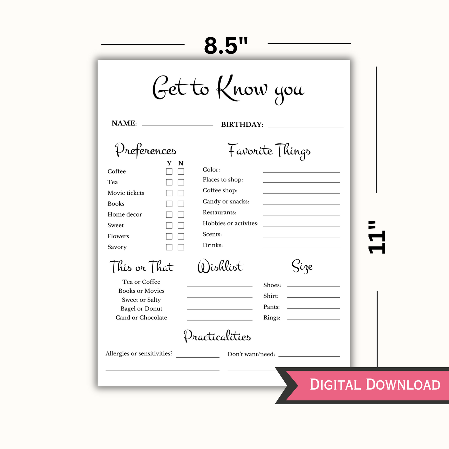 Editable Get to Know You Questionnaire Template