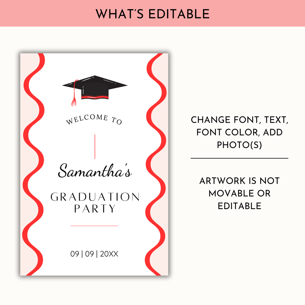 Graduation Party Welcome Sign Template - Wavy Red