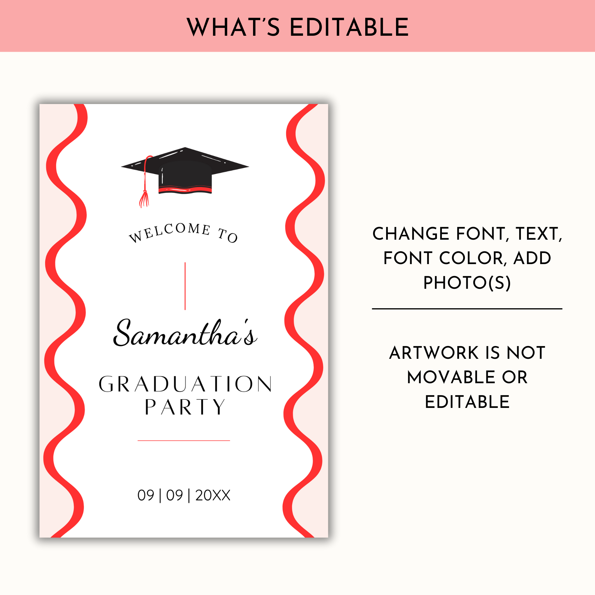 Graduation Party Welcome Sign Template - Wavy Red