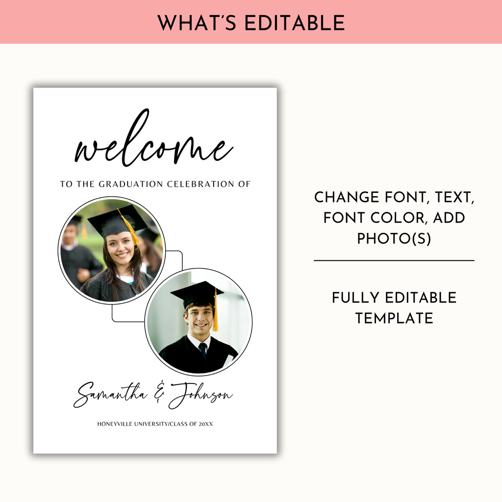 Graduation Party Welcome Sign Template - 2 Grads