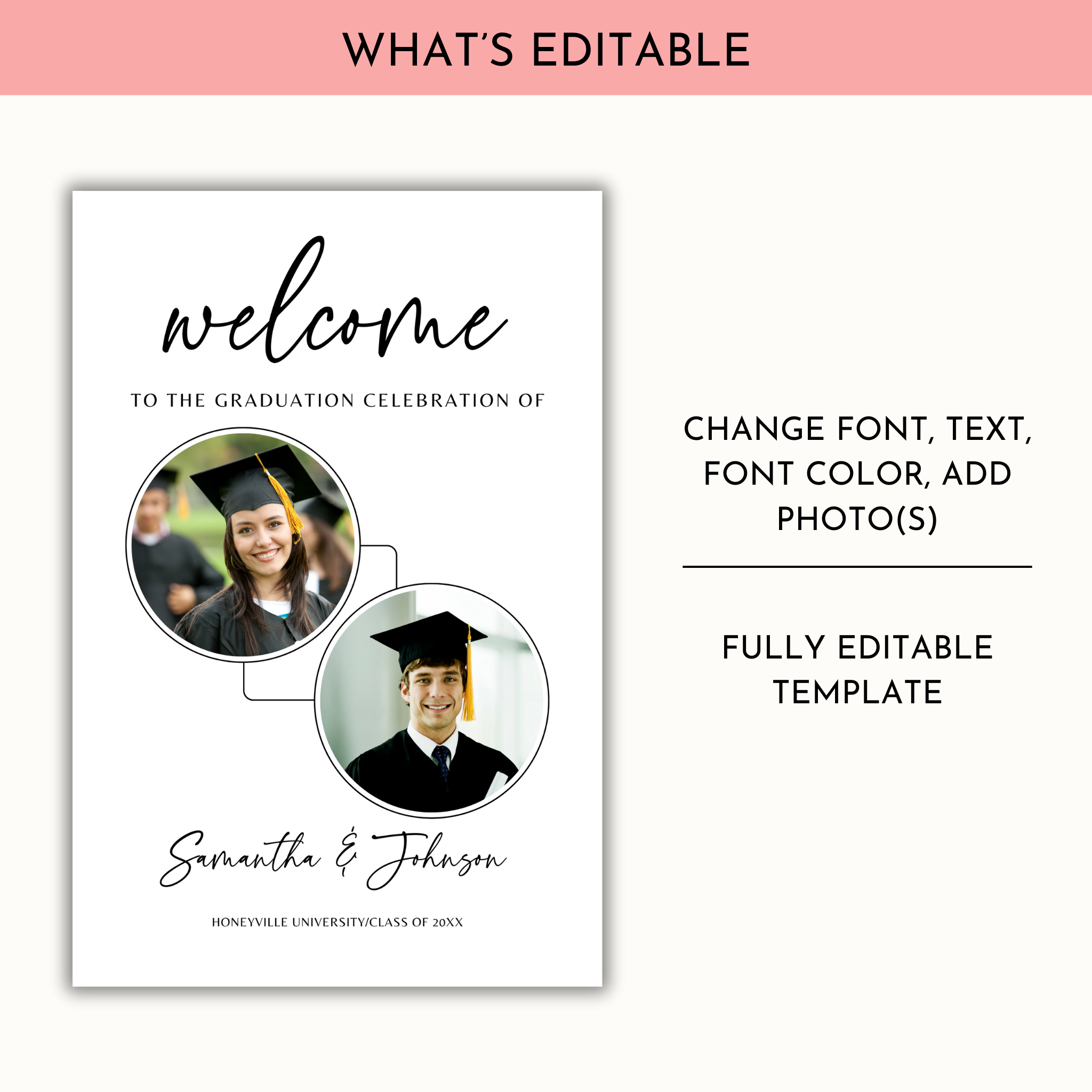 Graduation Party Welcome Sign Template - 2 Grads