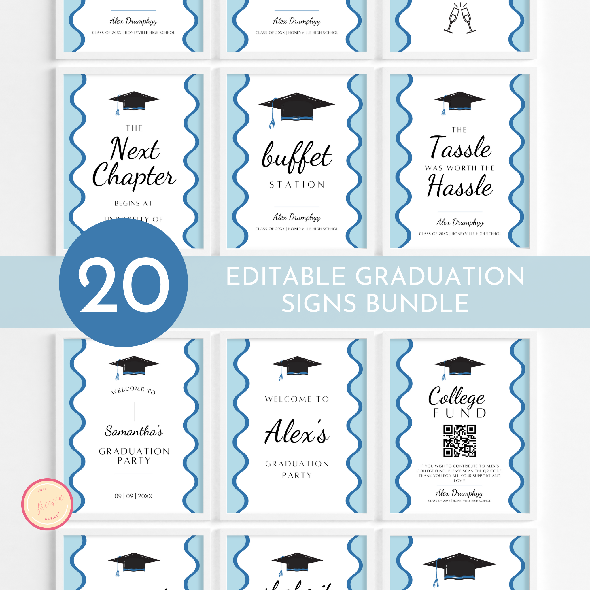 Graduation Party Table Sign - Wavy Blue