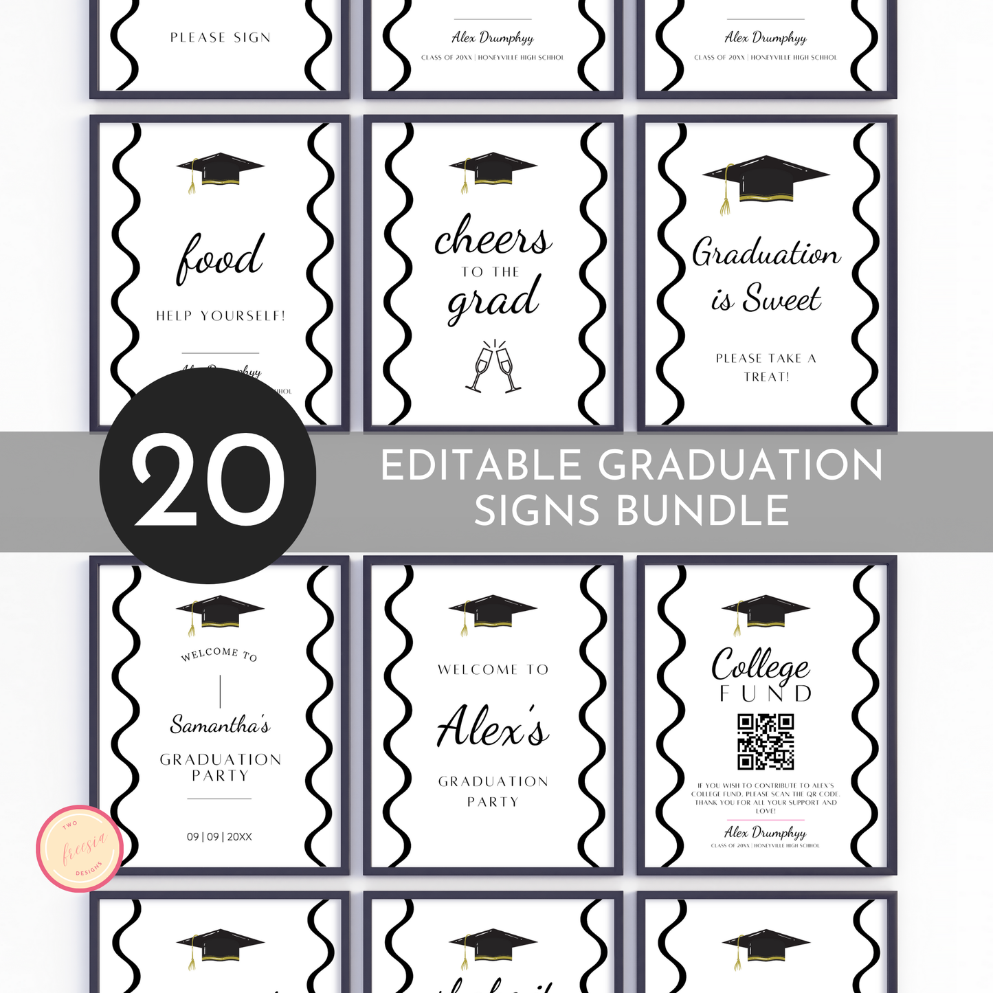 Graduation Party Table Signs - Wavy
