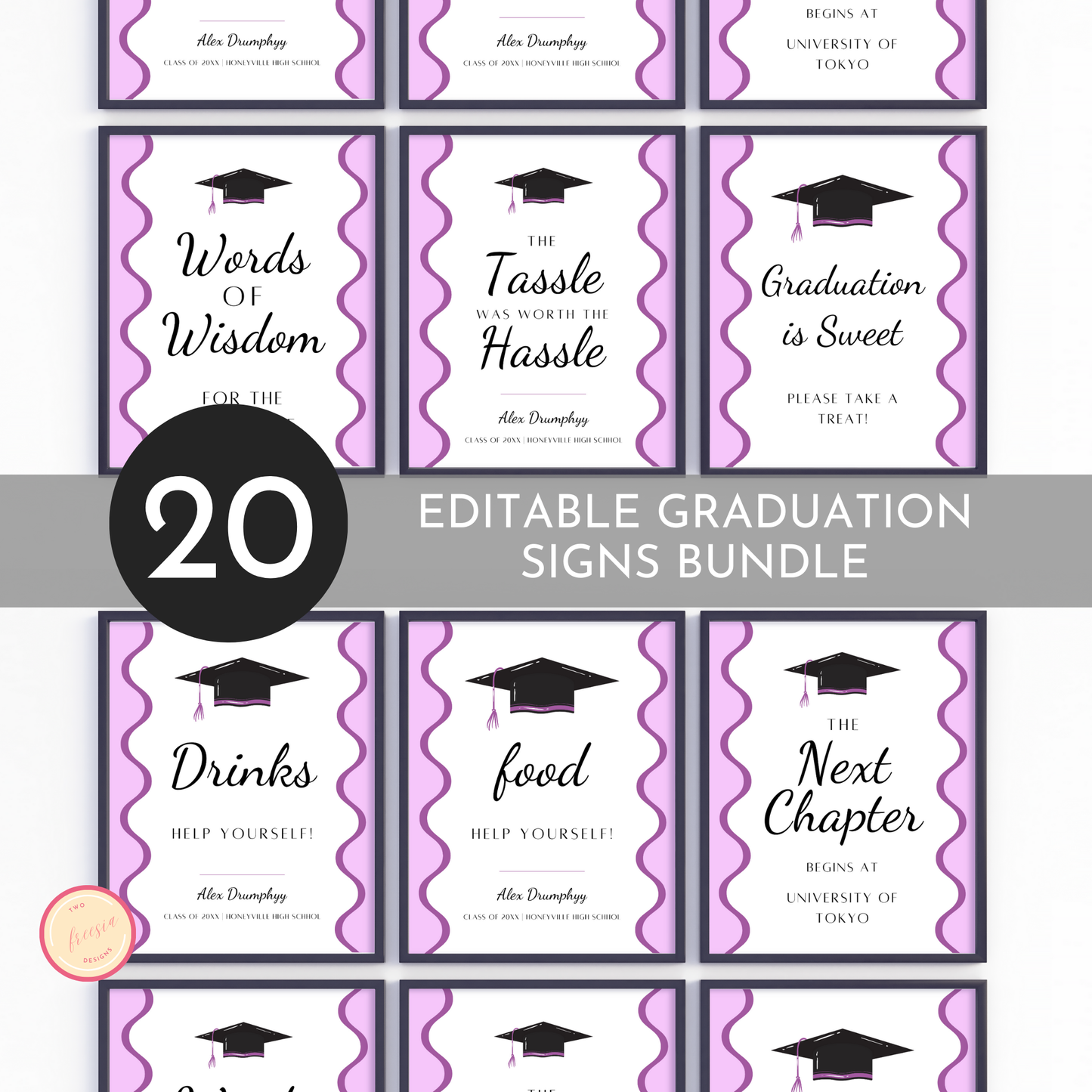 Graduation Party Table Signs - Wavy Purple