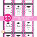 Graduation Party Table Signs - Wavy Pink