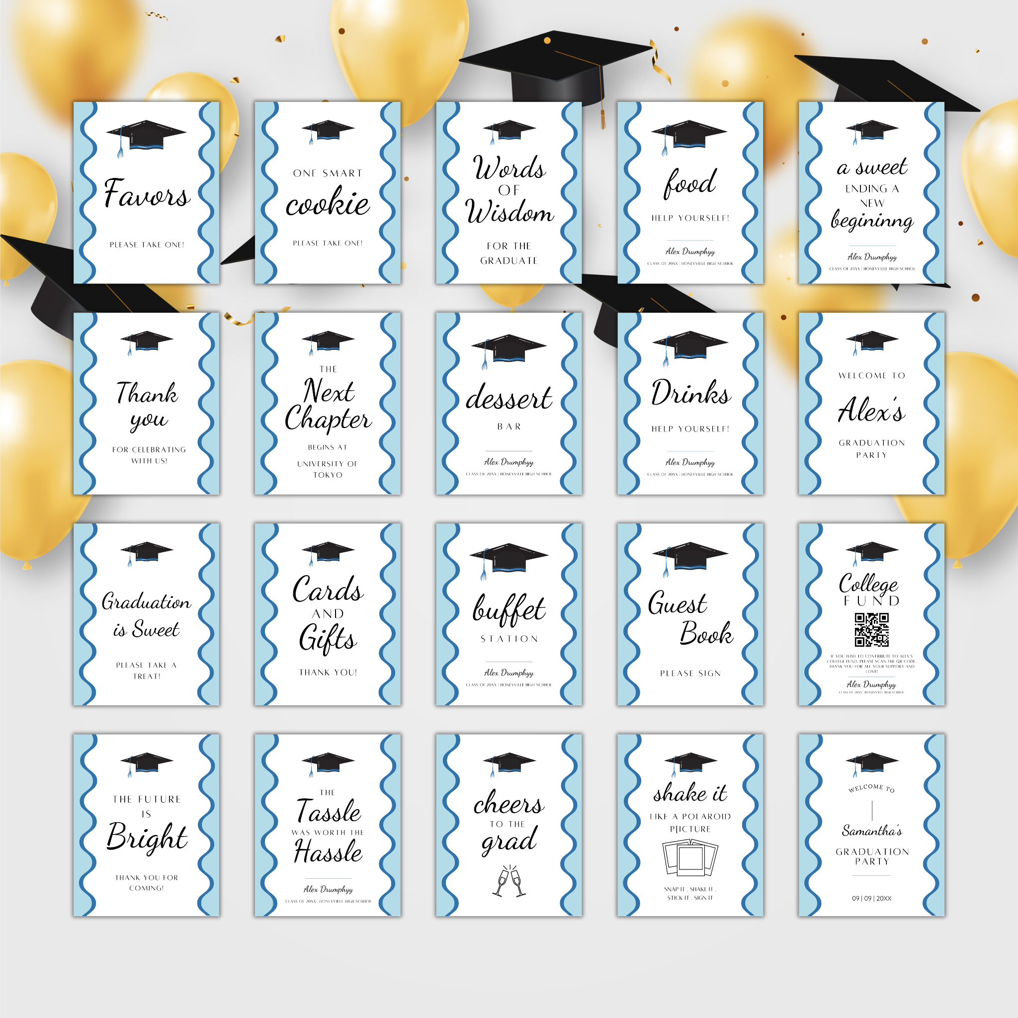 Graduation Party Table Sign - Wavy Blue