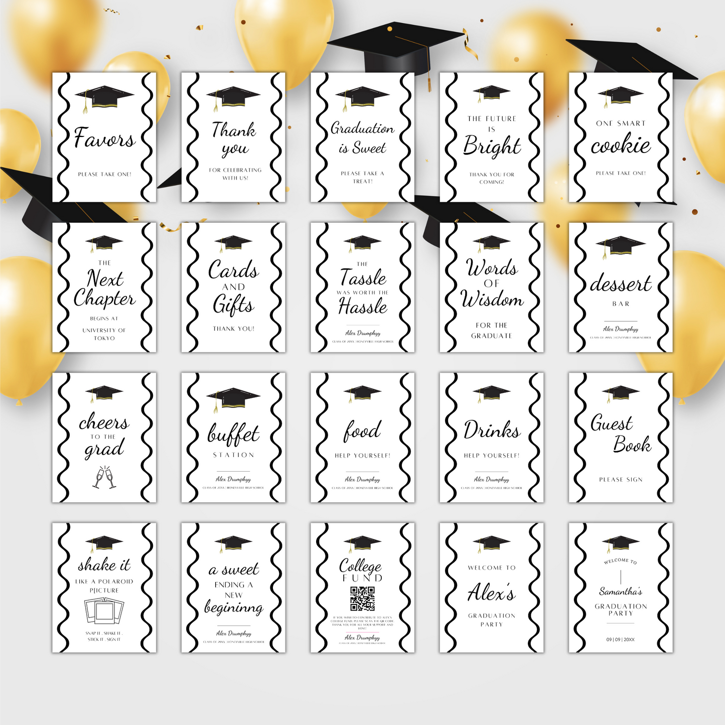 Graduation Party Table Signs - Wavy