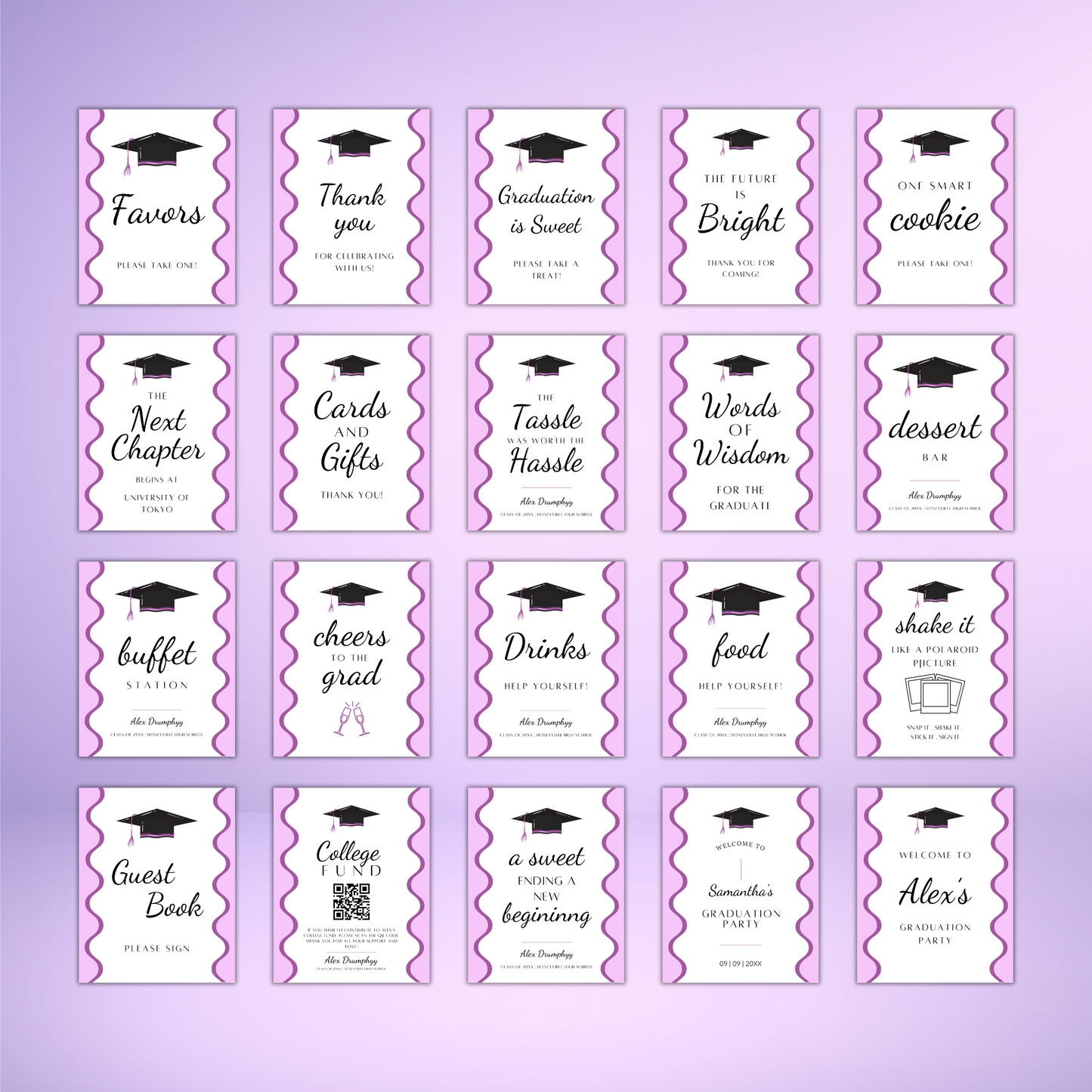 Graduation Party Table Signs - Wavy Purple
