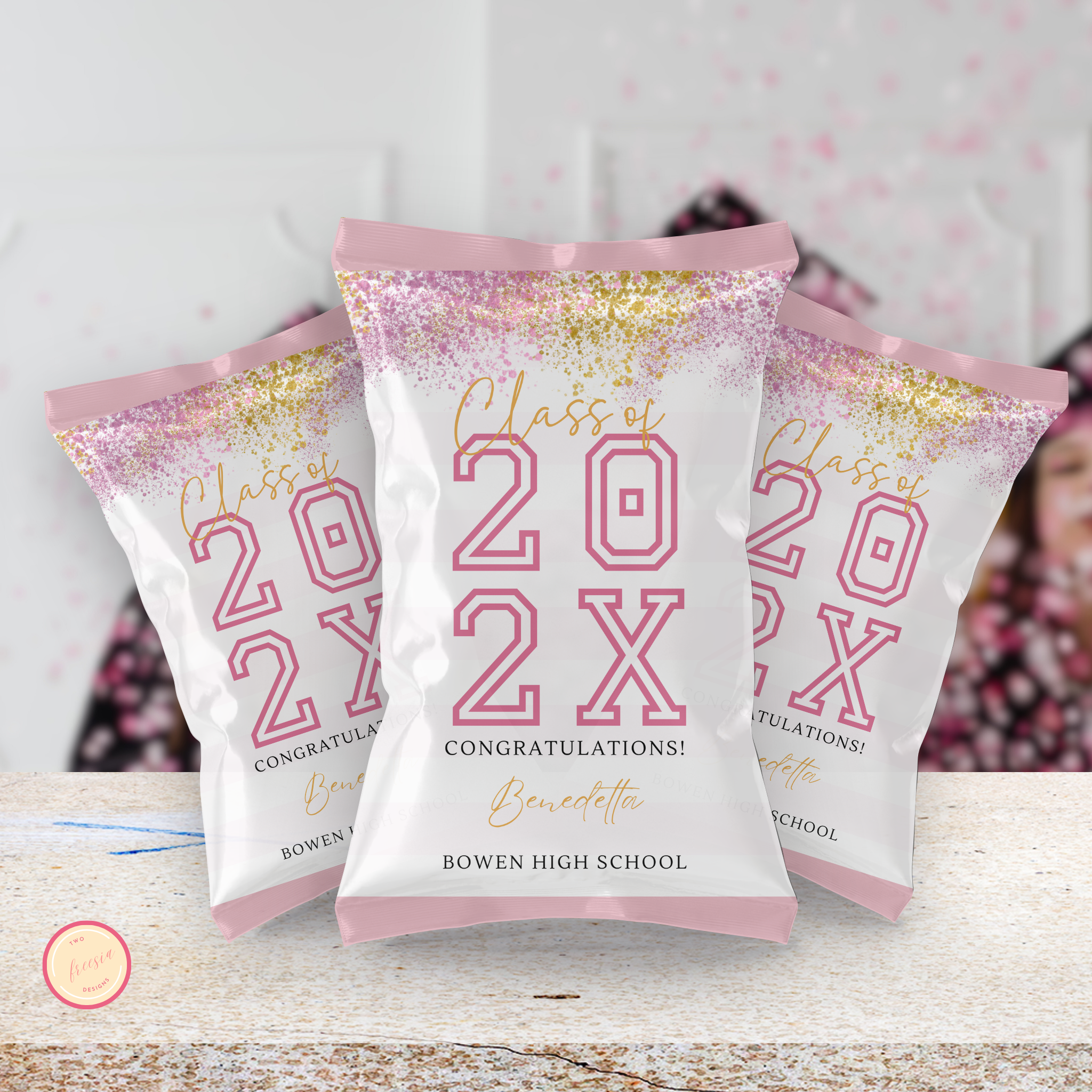 Pink Graduation Chip Bag Template