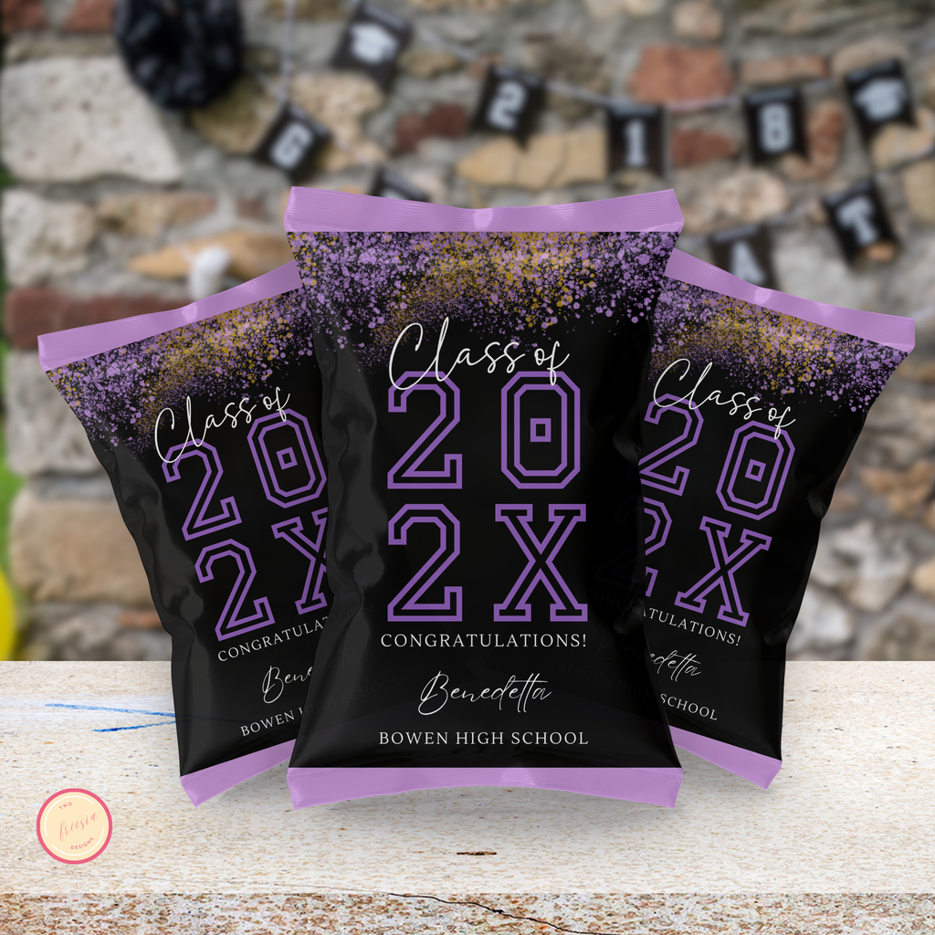 Purple and Black Graduation Chip Bag Template