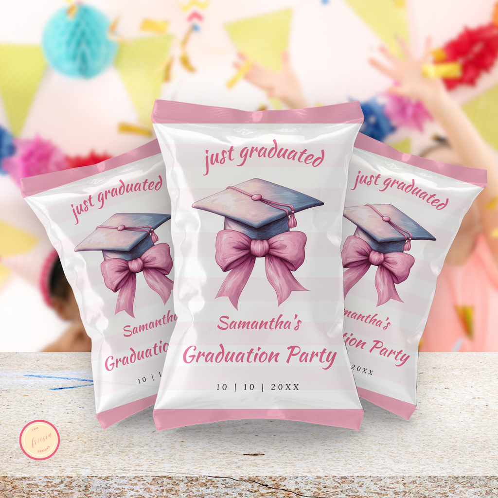 Pink Bow Graduation Chip Bag Template