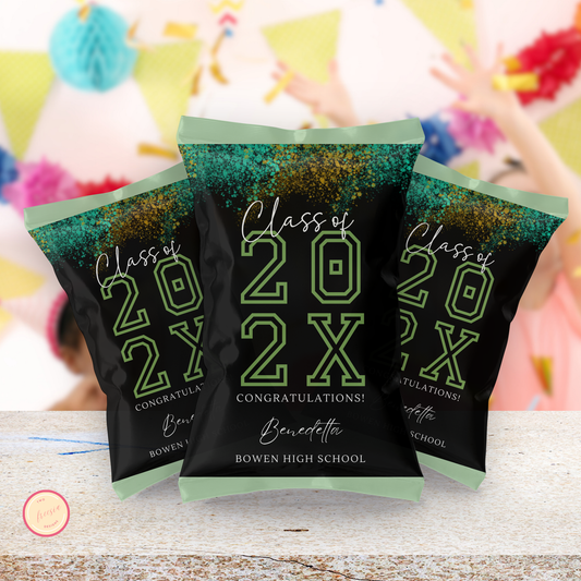 Green and Black Graduation Chip Bag Template