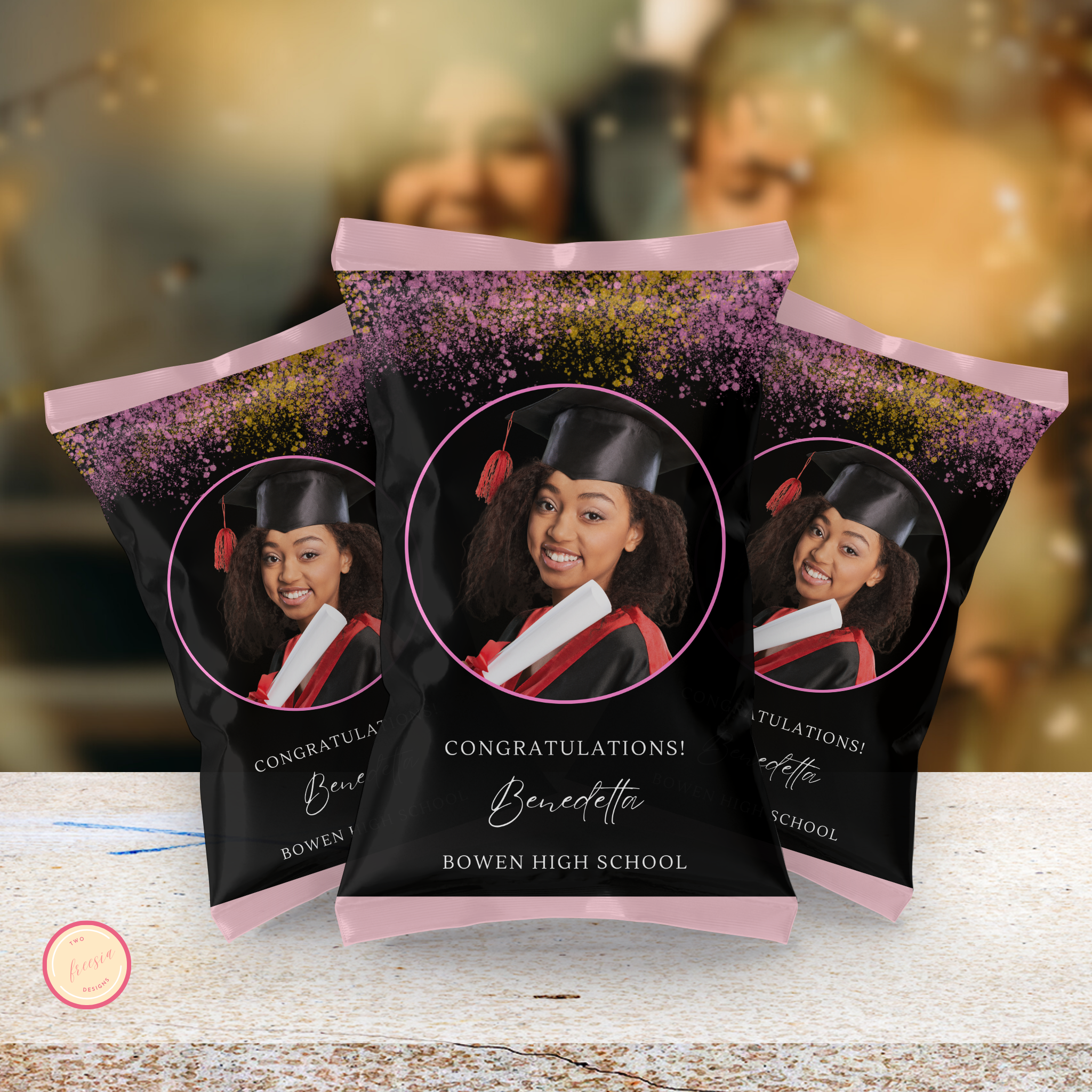 Pink and Black Grad Chip Bag Template