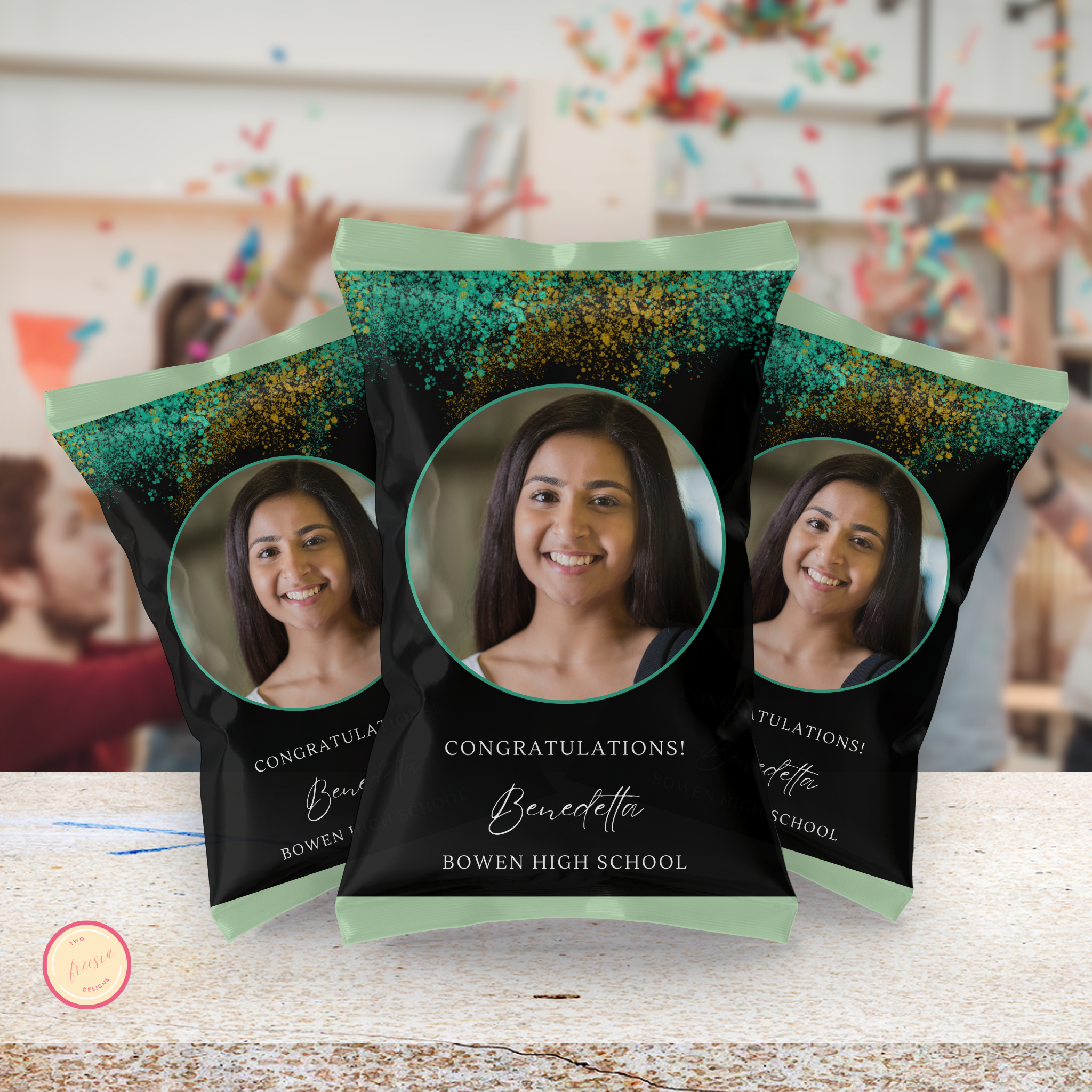 Green and Black Grad Chip Bag Template