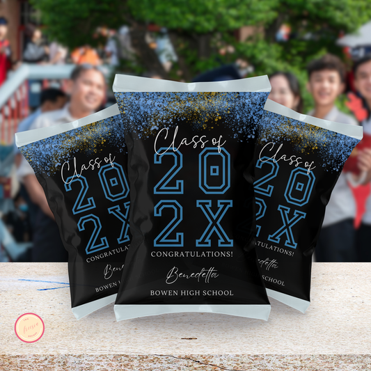 Blue and Black Graduation Chip Bag Template