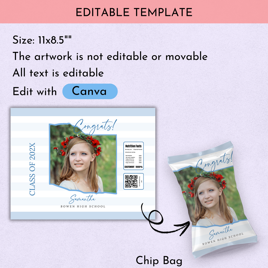 Blue Grad Chip Bag Template - with Photo