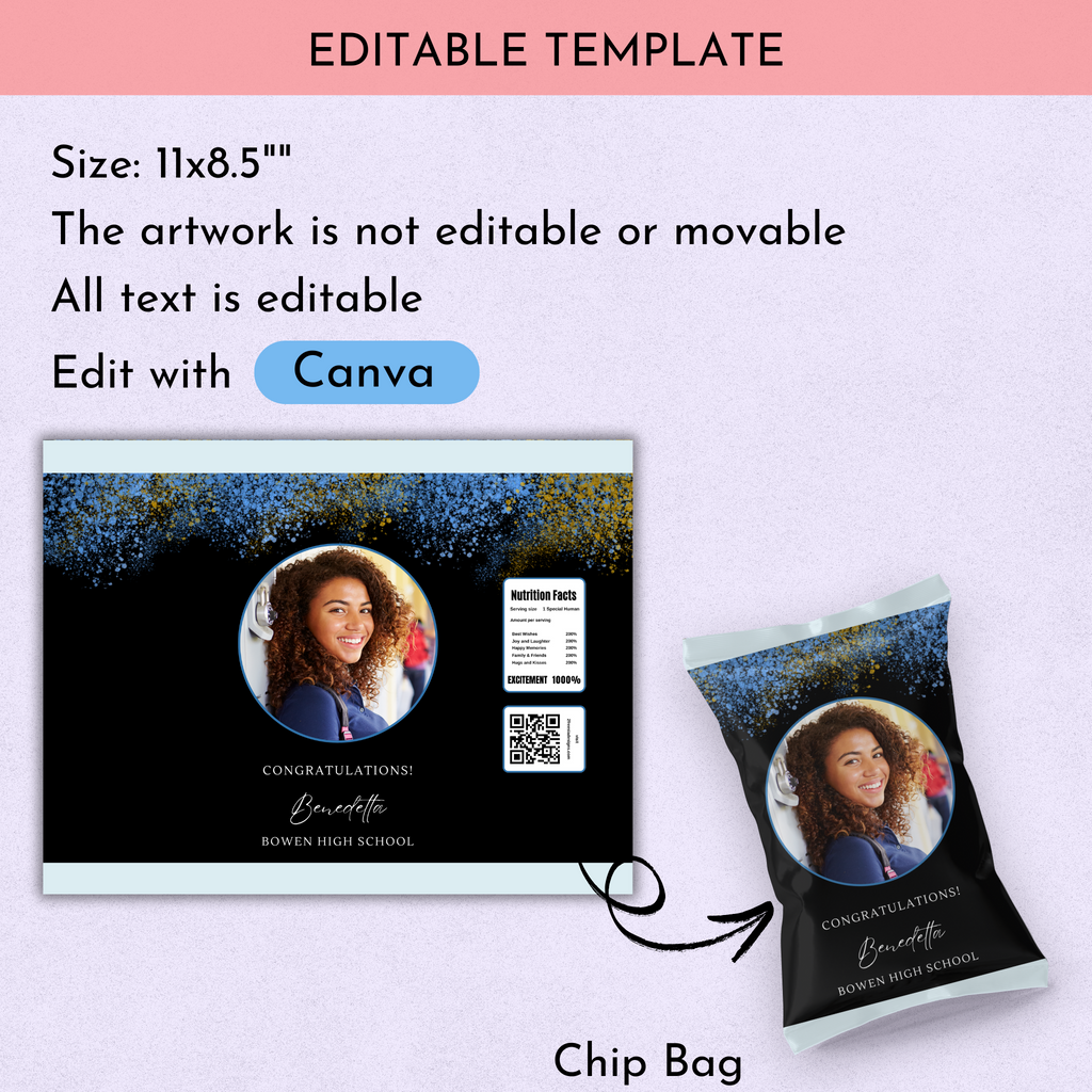 Blue and Black Grad Chip Bag Template