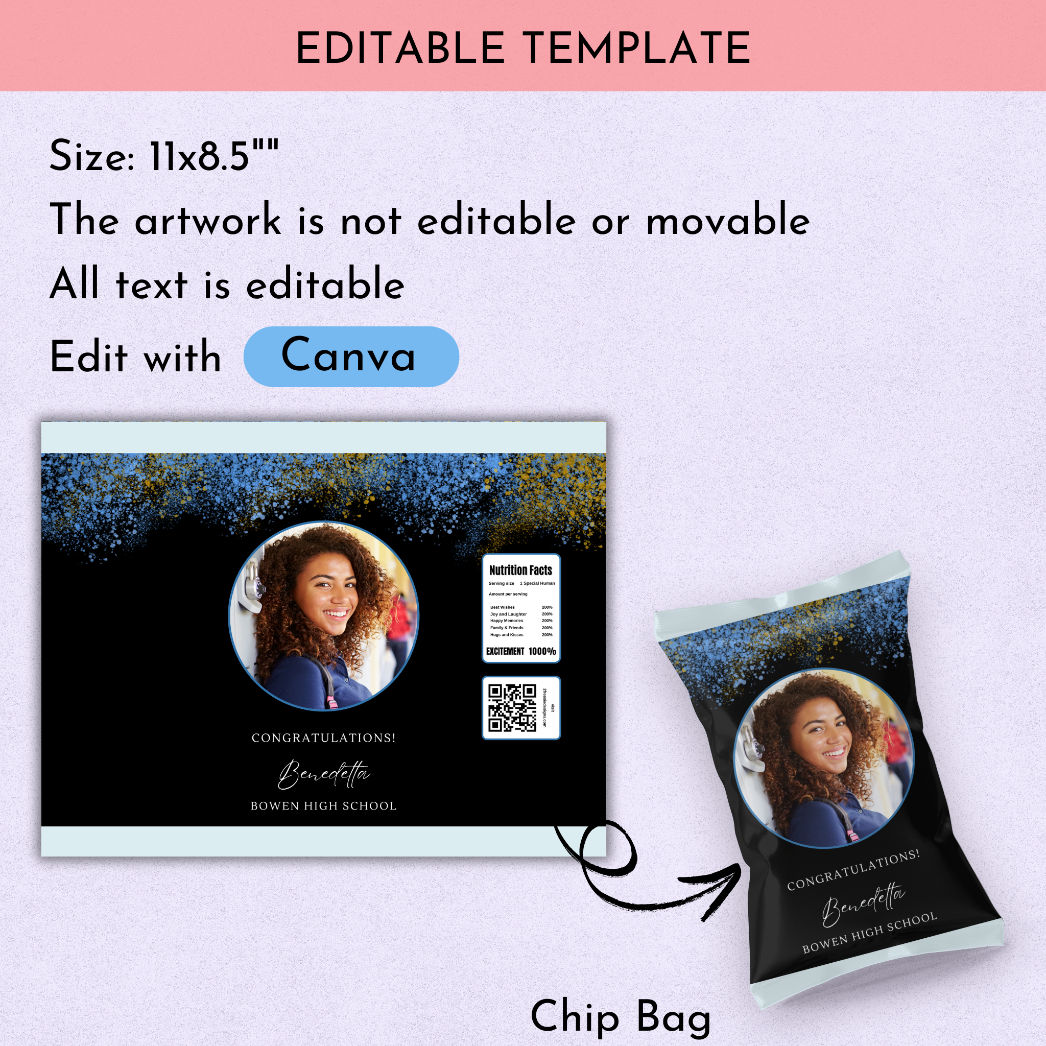 Blue and Black Grad Chip Bag Template