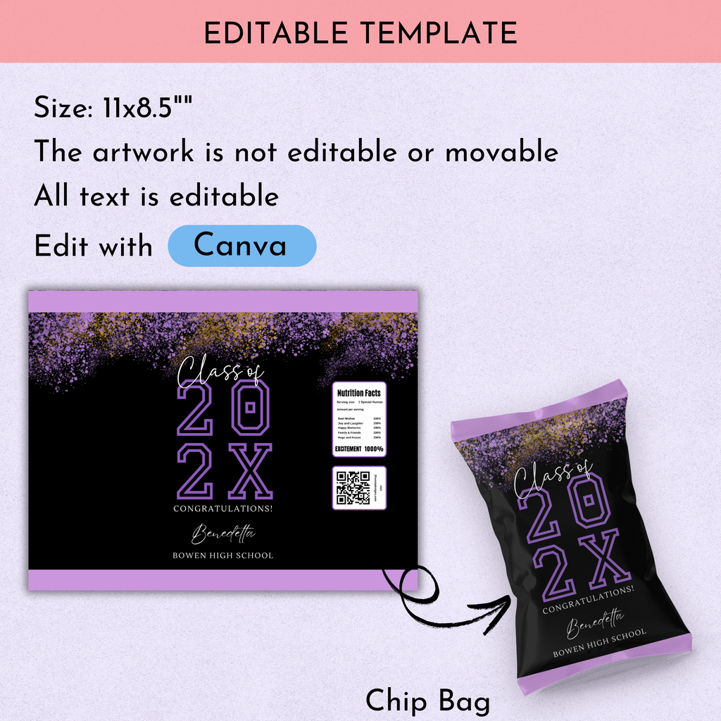 Purple and Black Graduation Chip Bag Template