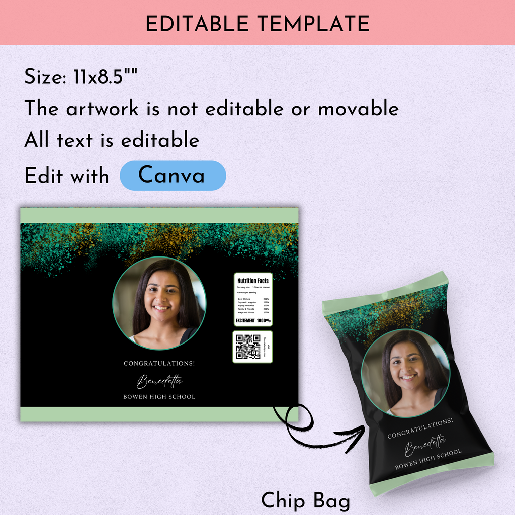 Green and Black Grad Chip Bag Template