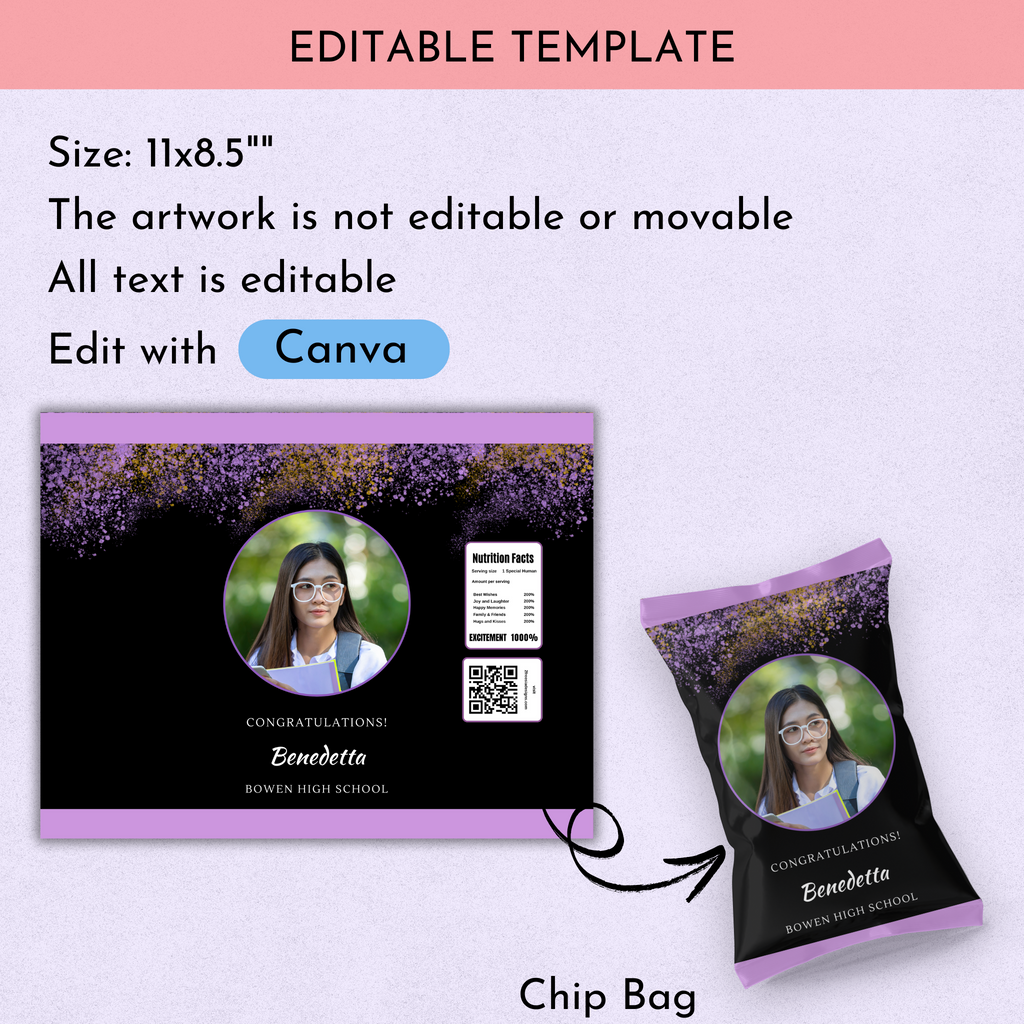 Purple and Black Grad Chip Bag Template