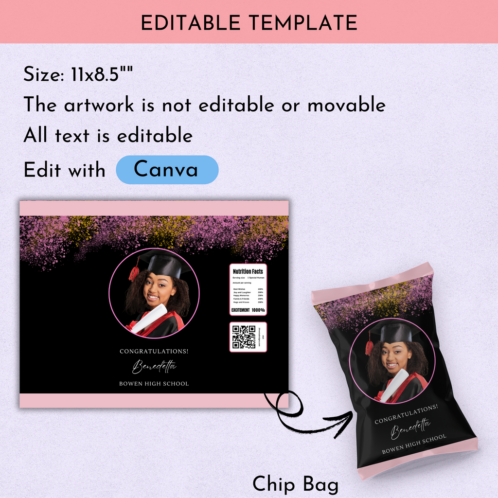 Pink and Black Grad Chip Bag Template