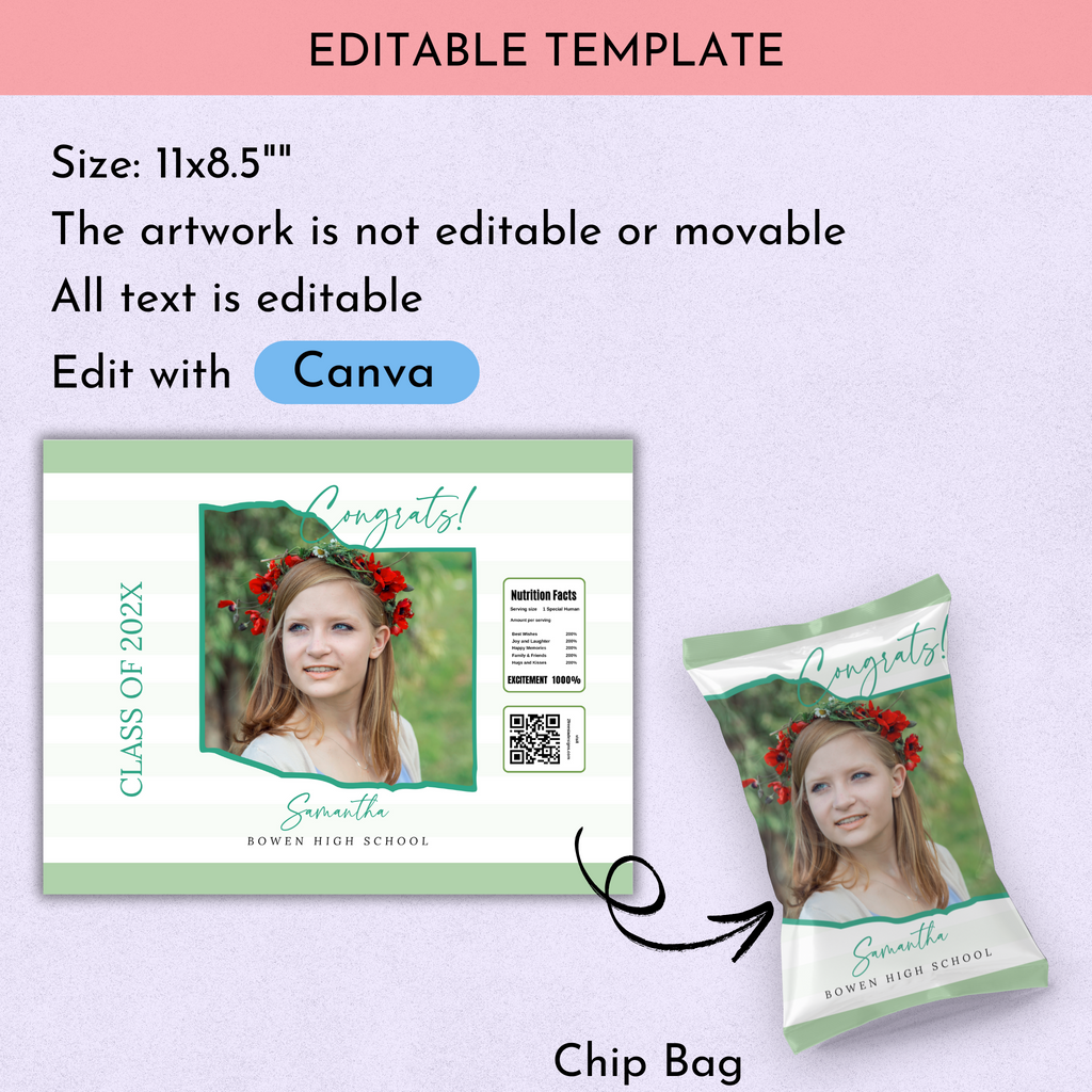 Green Grad Chip Bag Template - with Photo