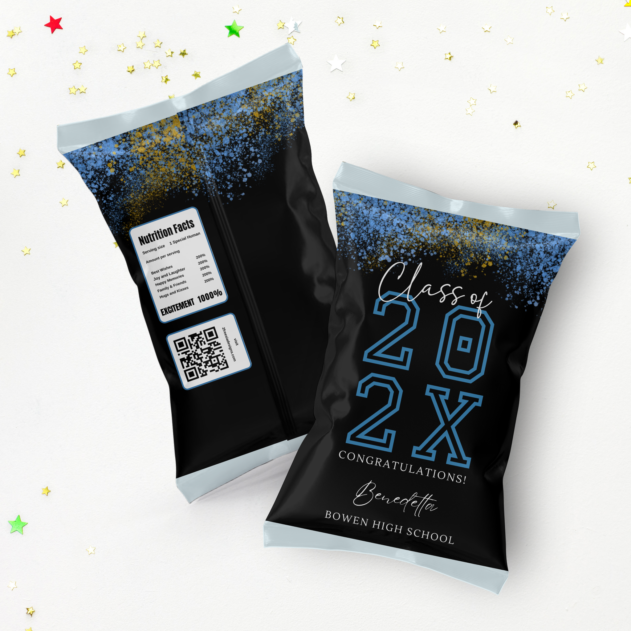 Blue and Black Graduation Chip Bag Template