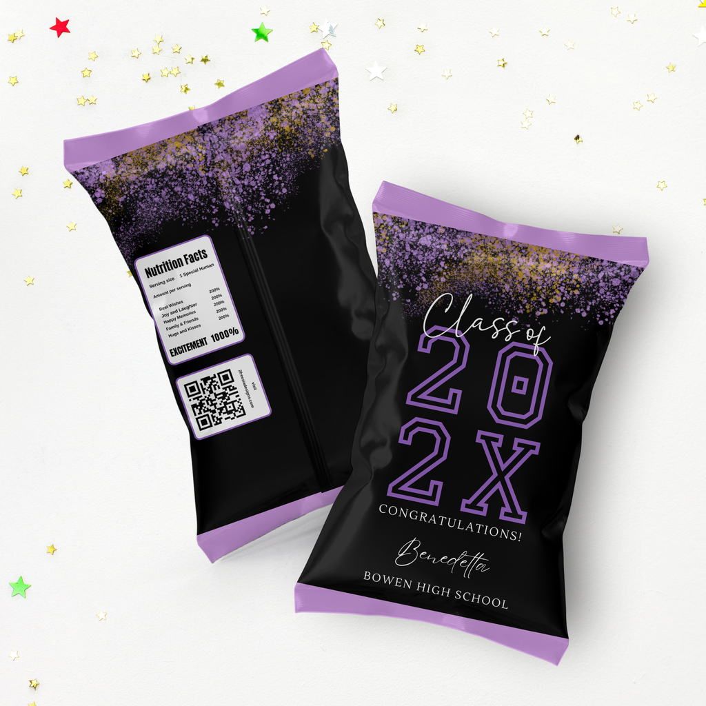 Purple and Black Graduation Chip Bag Template