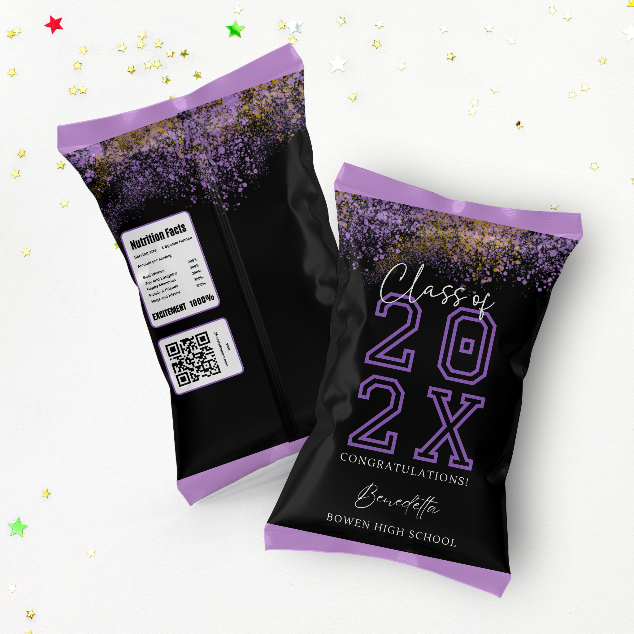 Purple and Black Graduation Chip Bag Template