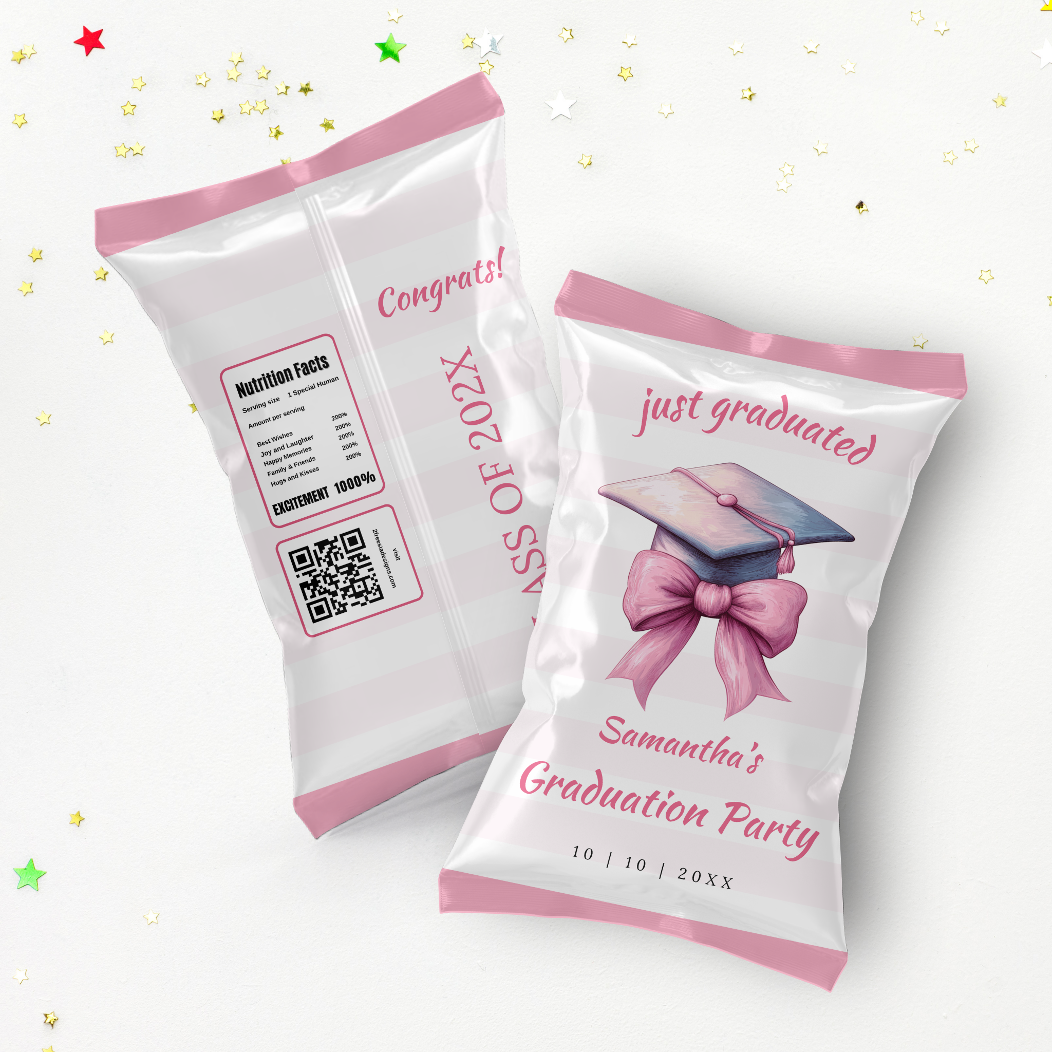 Pink Bow Graduation Chip Bag Template