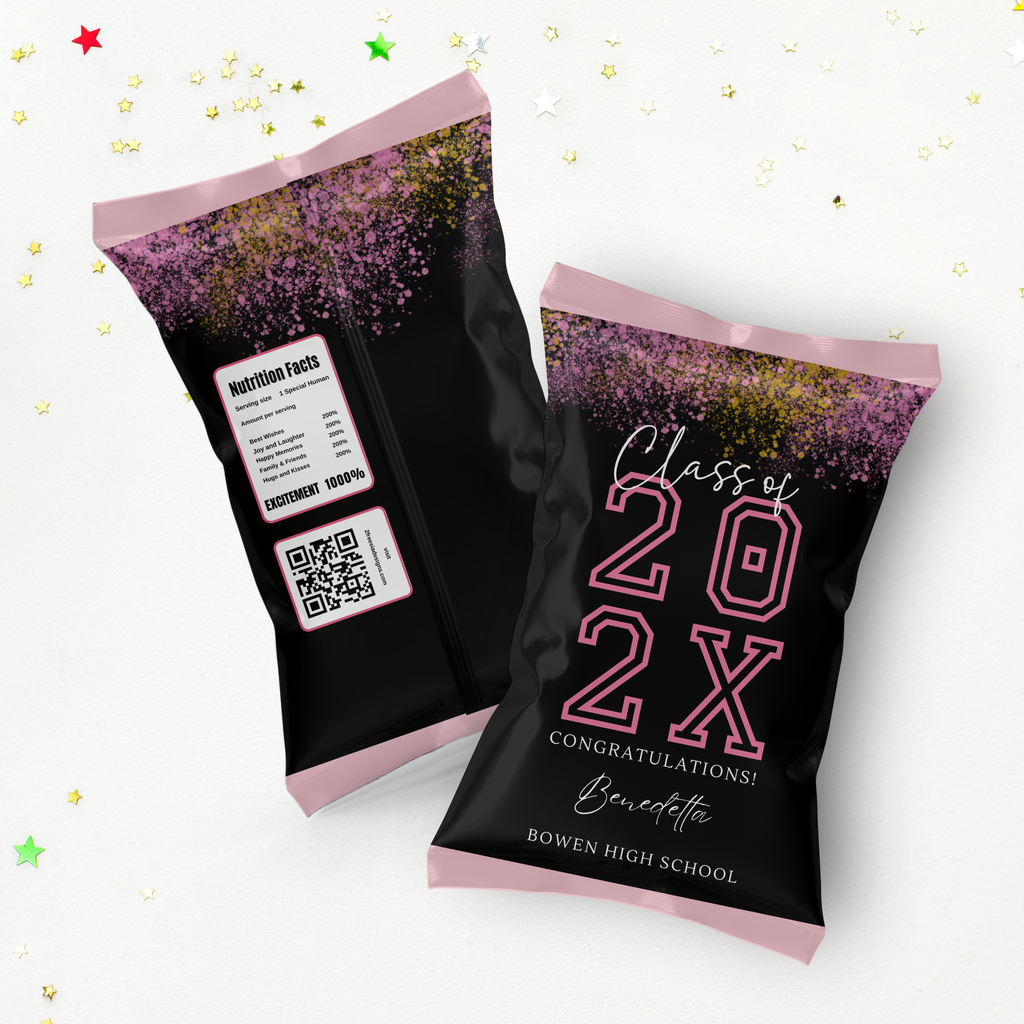 Pink and Black Graduation Chip Bag Template