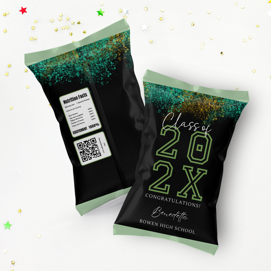 Green and Black Graduation Chip Bag Template