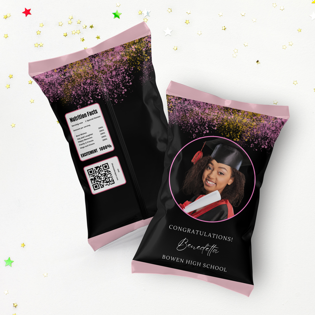 Pink and Black Grad Chip Bag Template