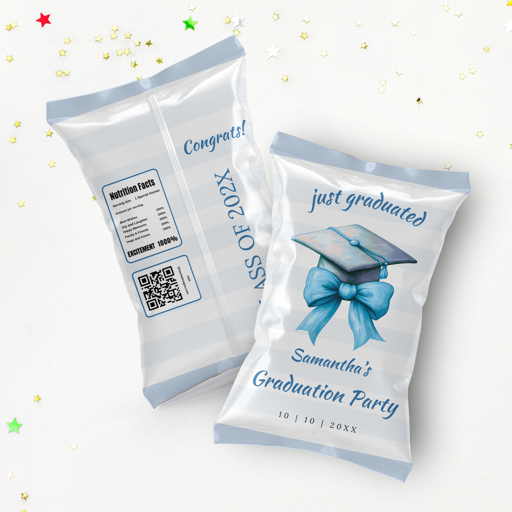 Blue Bow Graduation Chip Bag Template