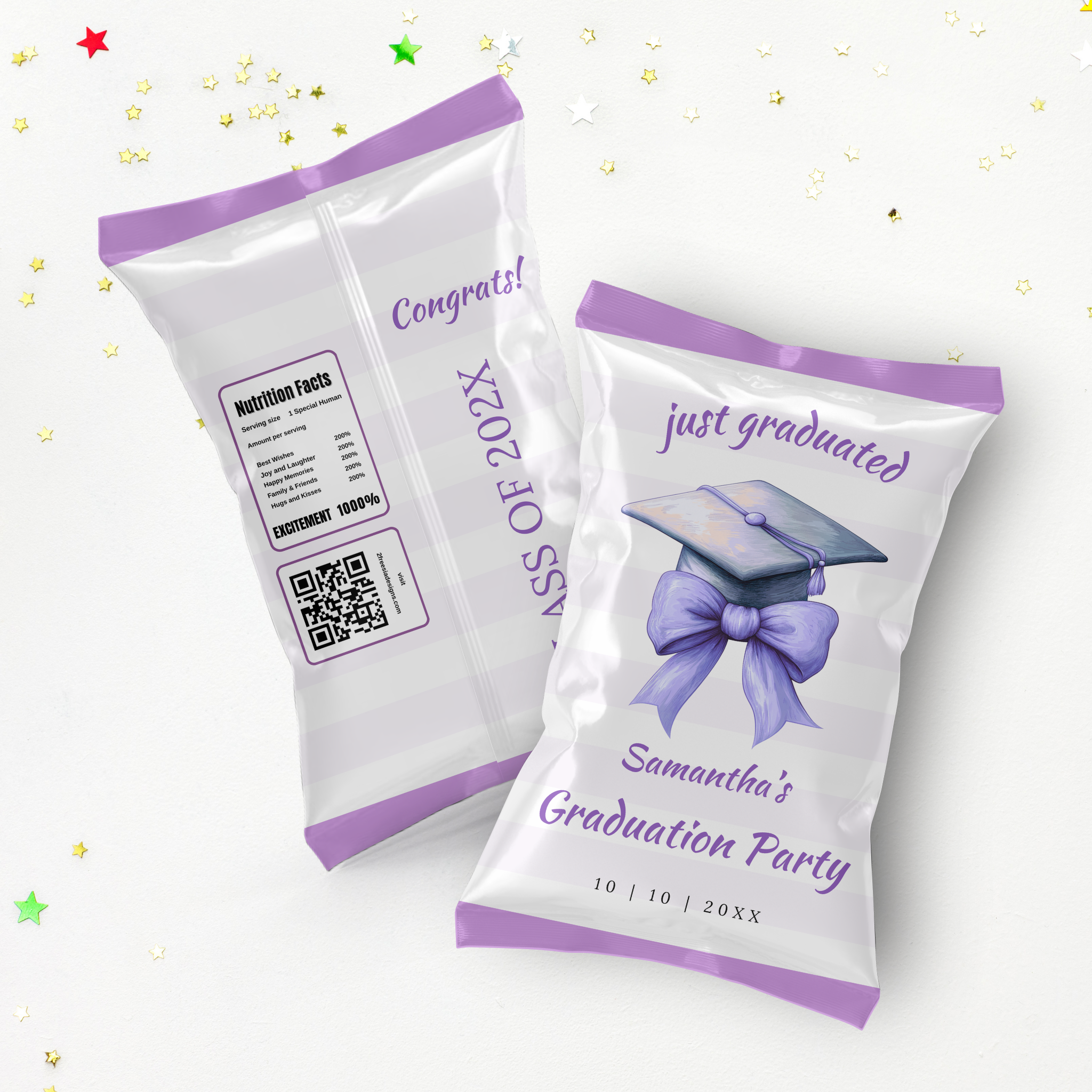 Purple Bow Graduation Chip Bag Template