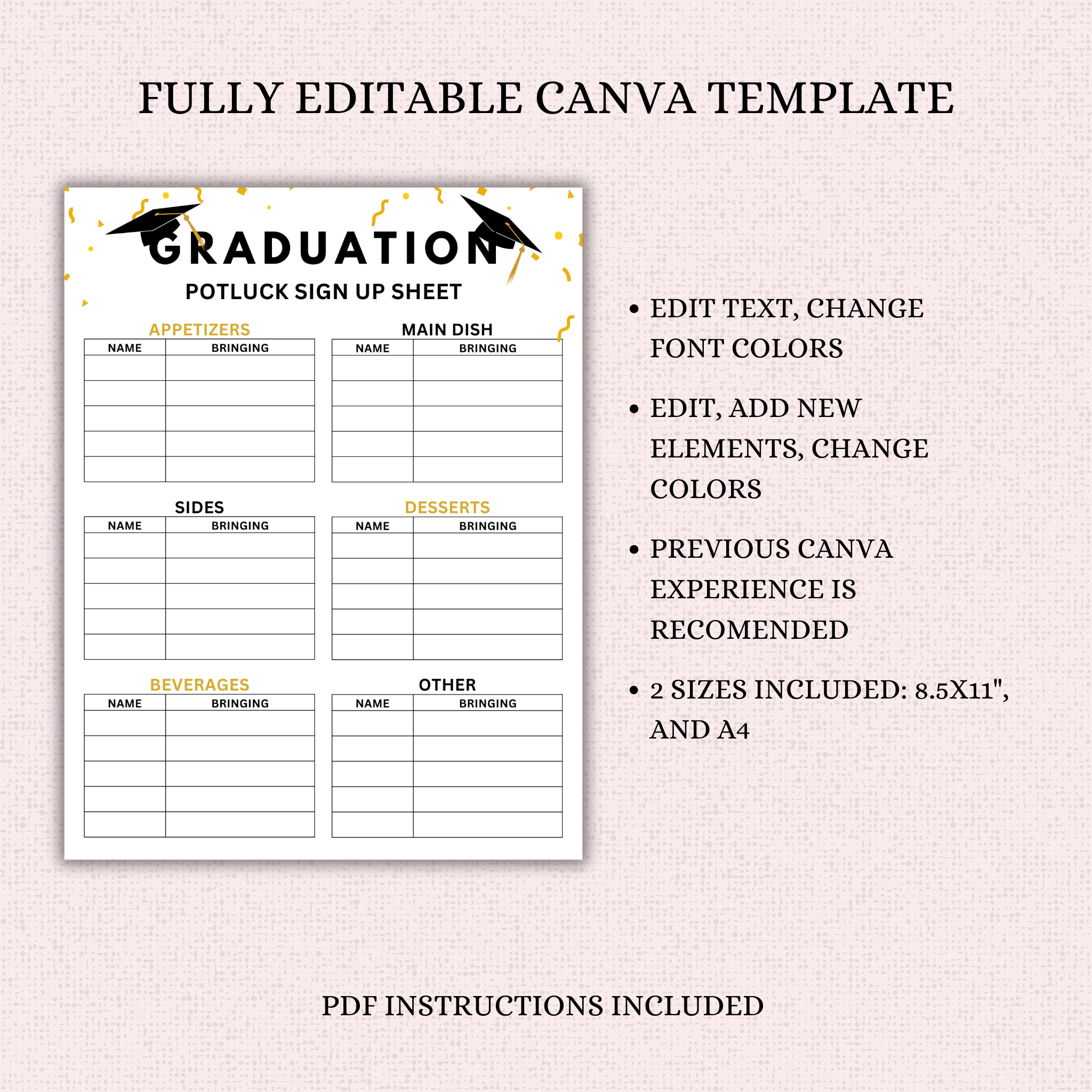 Graduation Potluck Sign Up Sheet Template