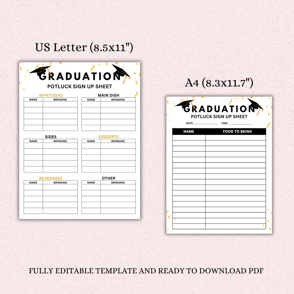 Graduation Potluck Sign Up Sheet Template