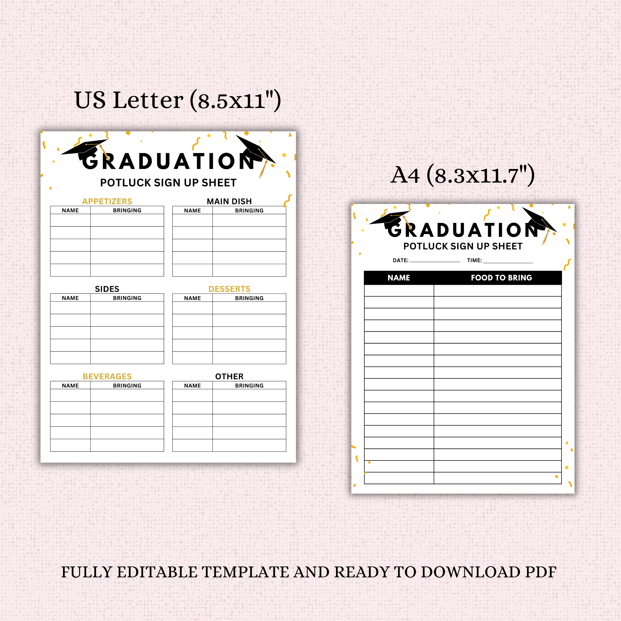 Graduation Potluck Sign Up Sheet Template