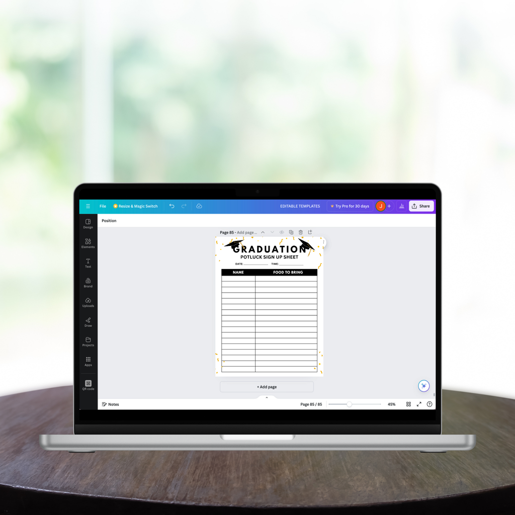 Graduation Potluck Sign Up Sheet Template