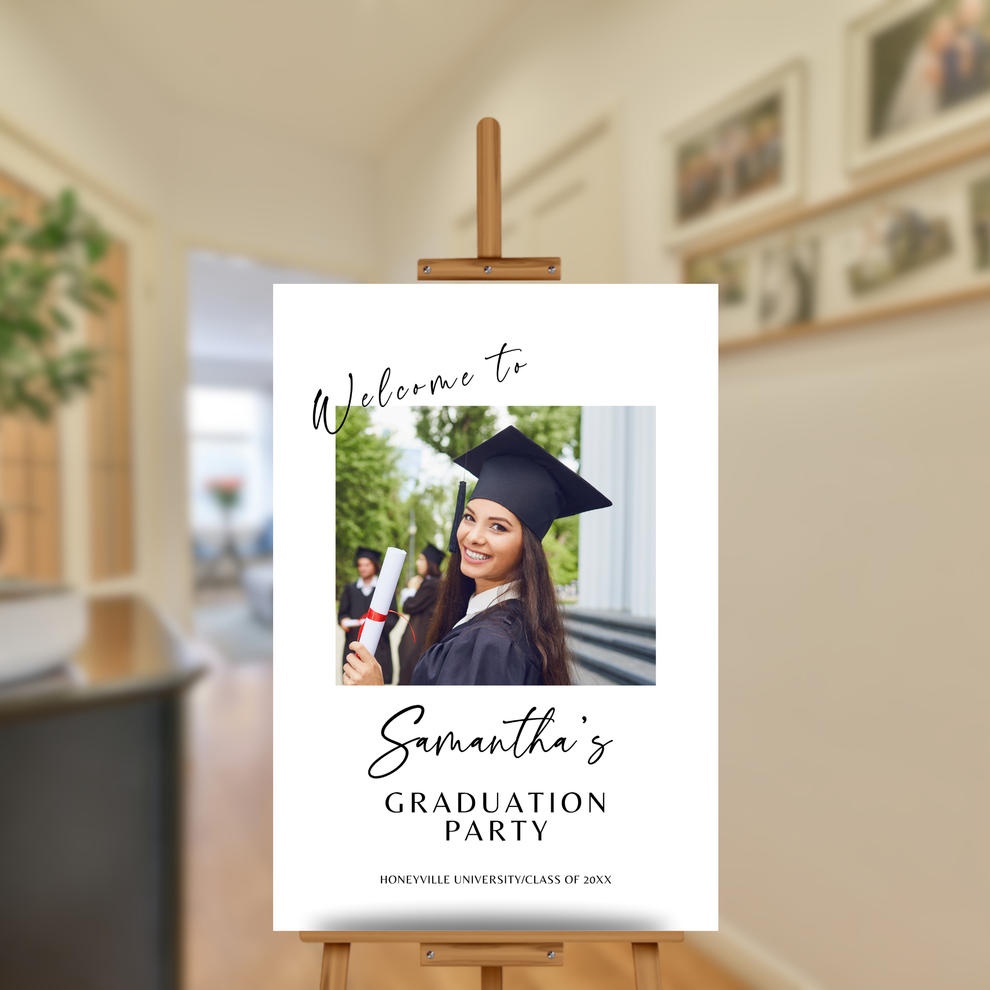Graduation Party Welcome Sign Template with Photo - Modern Minimalist ...