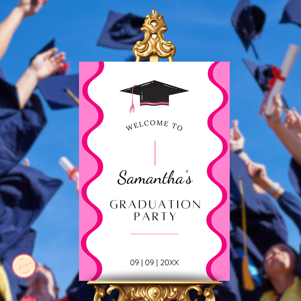 Graduation Party Welcome Sign Template - Wavy Pink