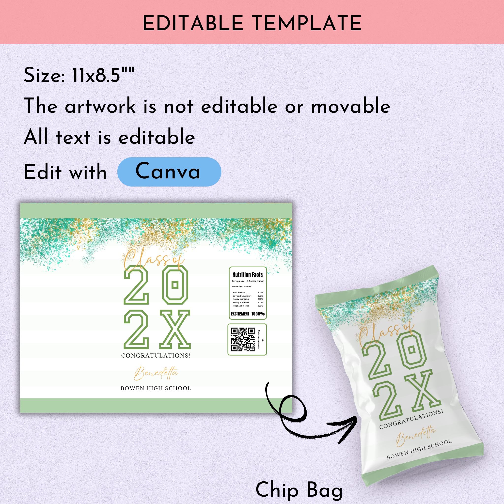 Green Graduation Chip Bag Template