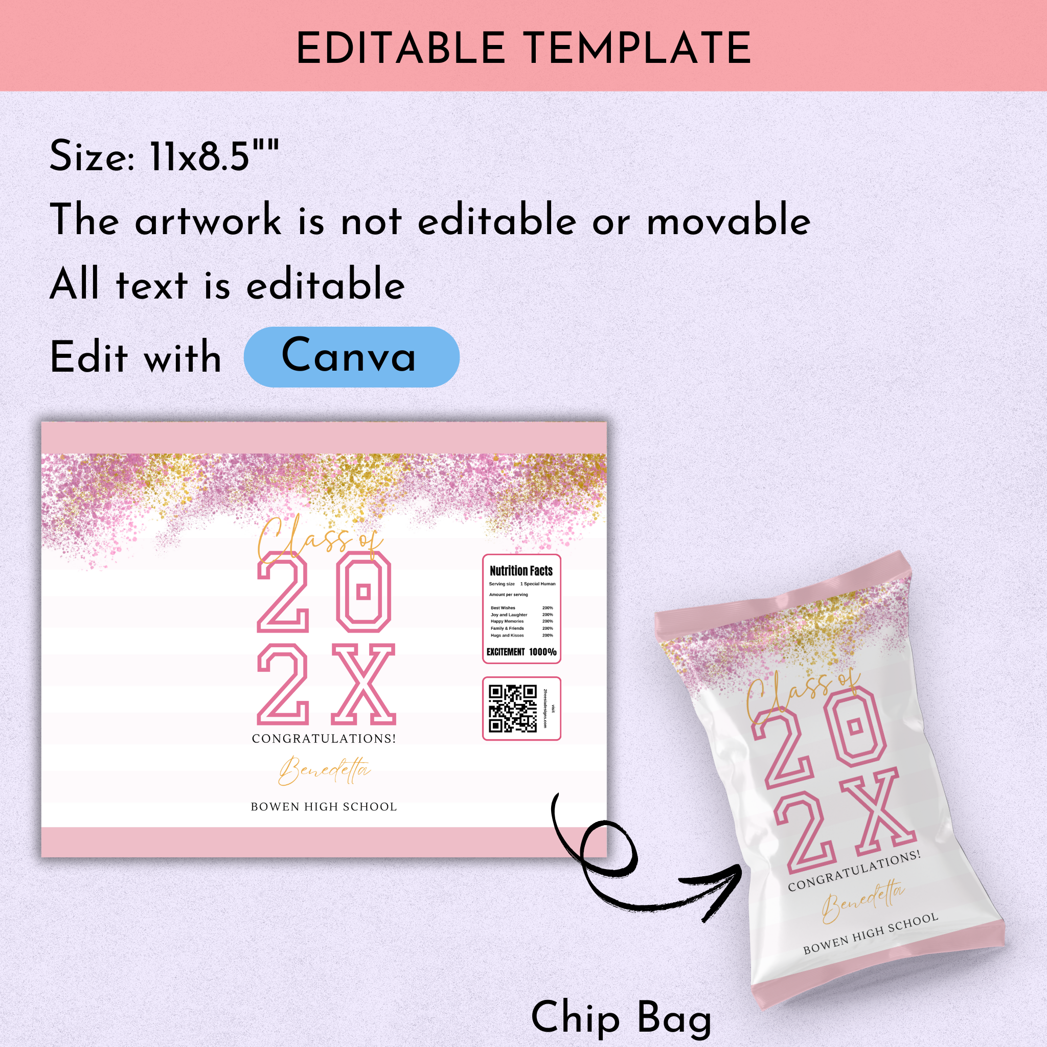 Pink Graduation Chip Bag Template