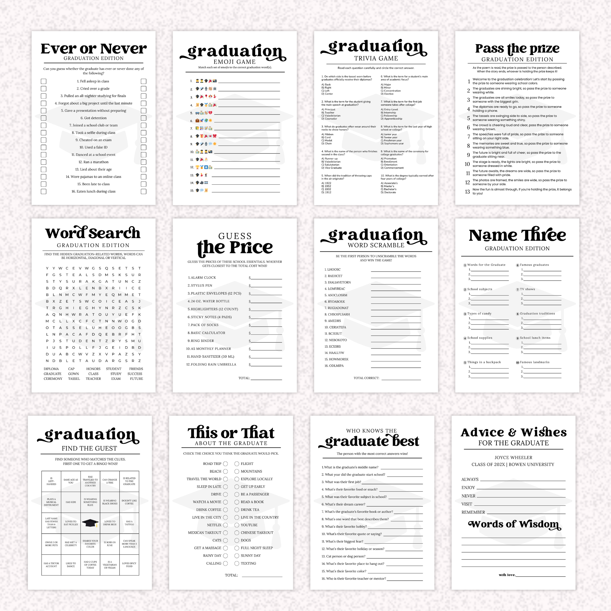 Graduation Game Bundle | Editable