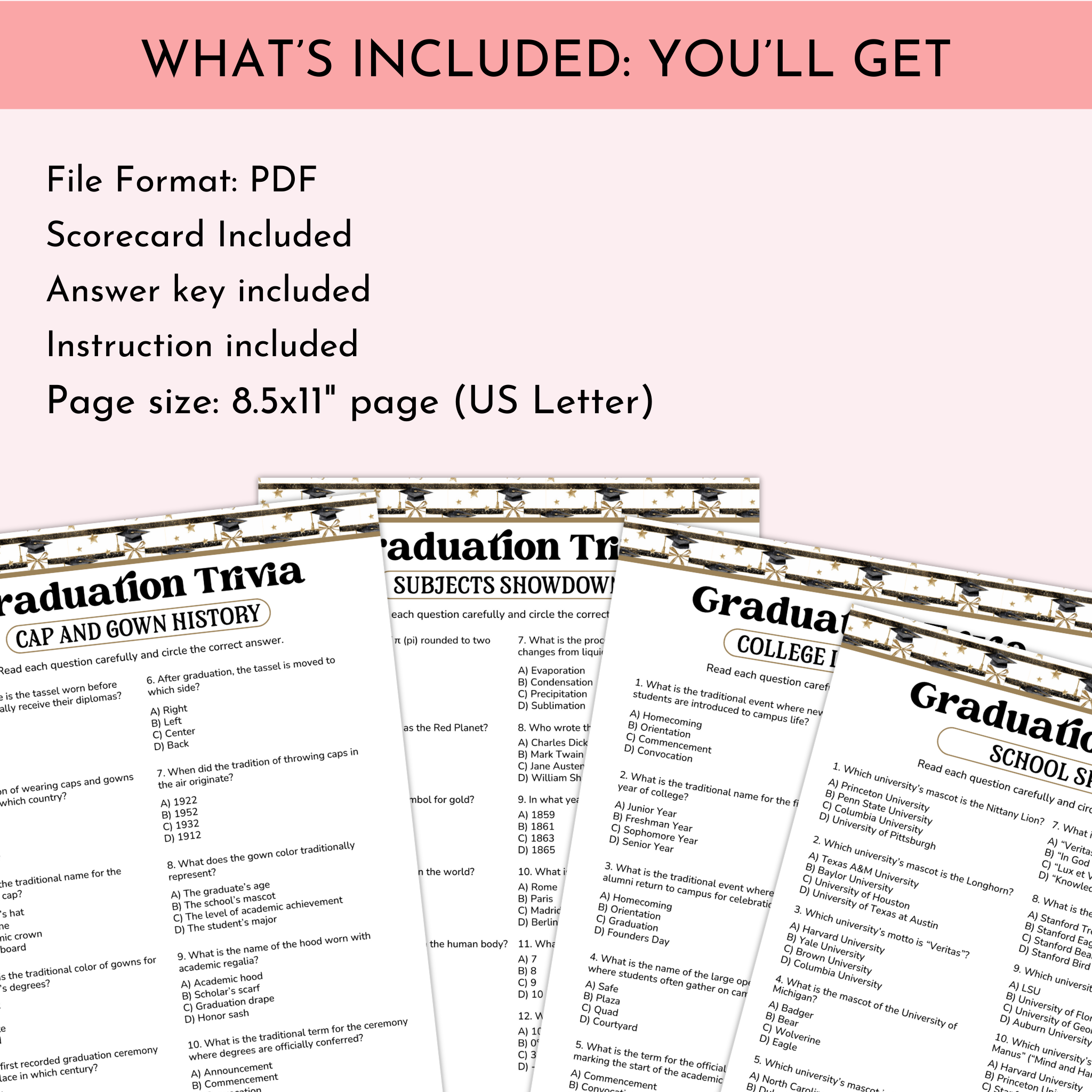 Graduation Trivia Game Bundle