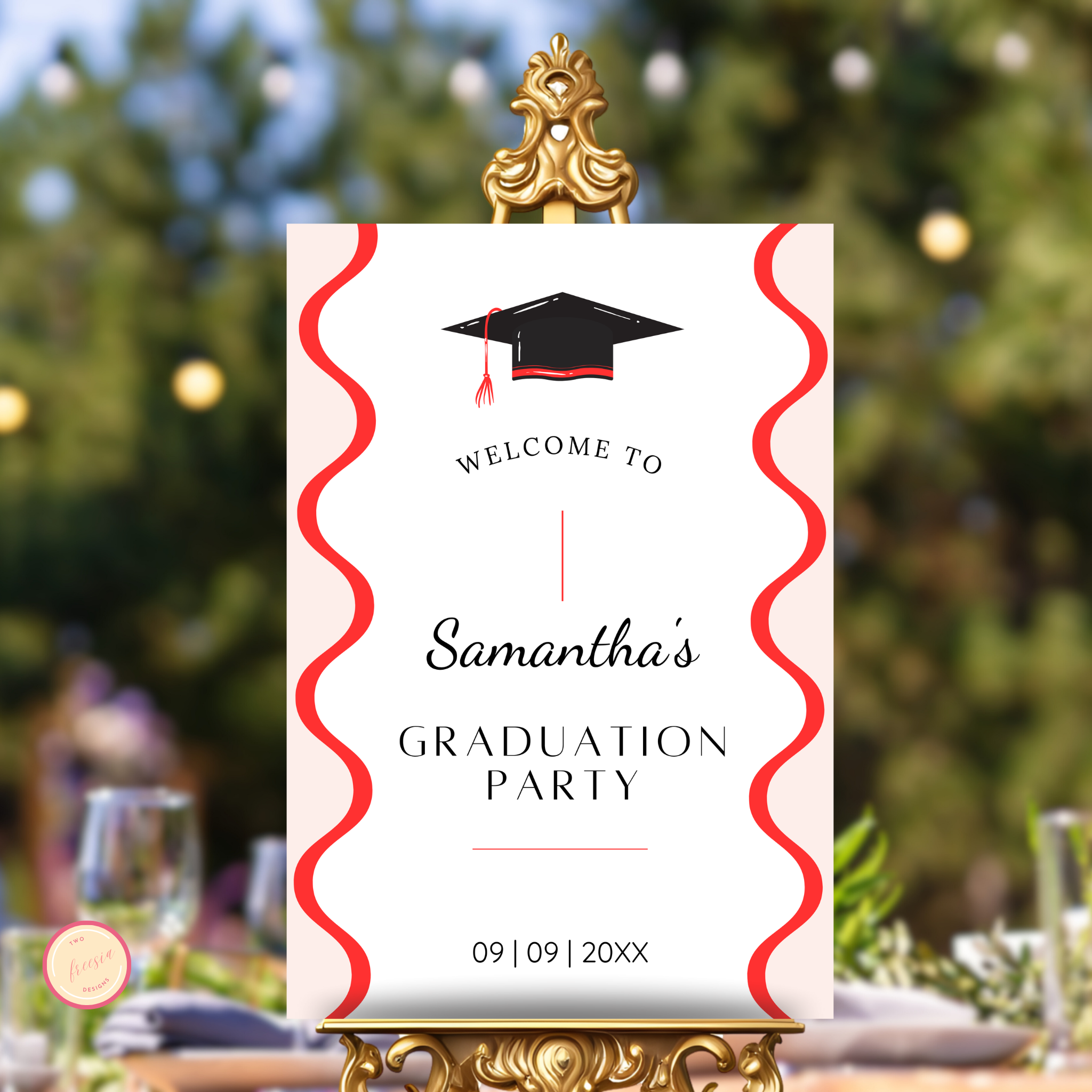 Graduation Party Welcome Sign Template - Wavy Red