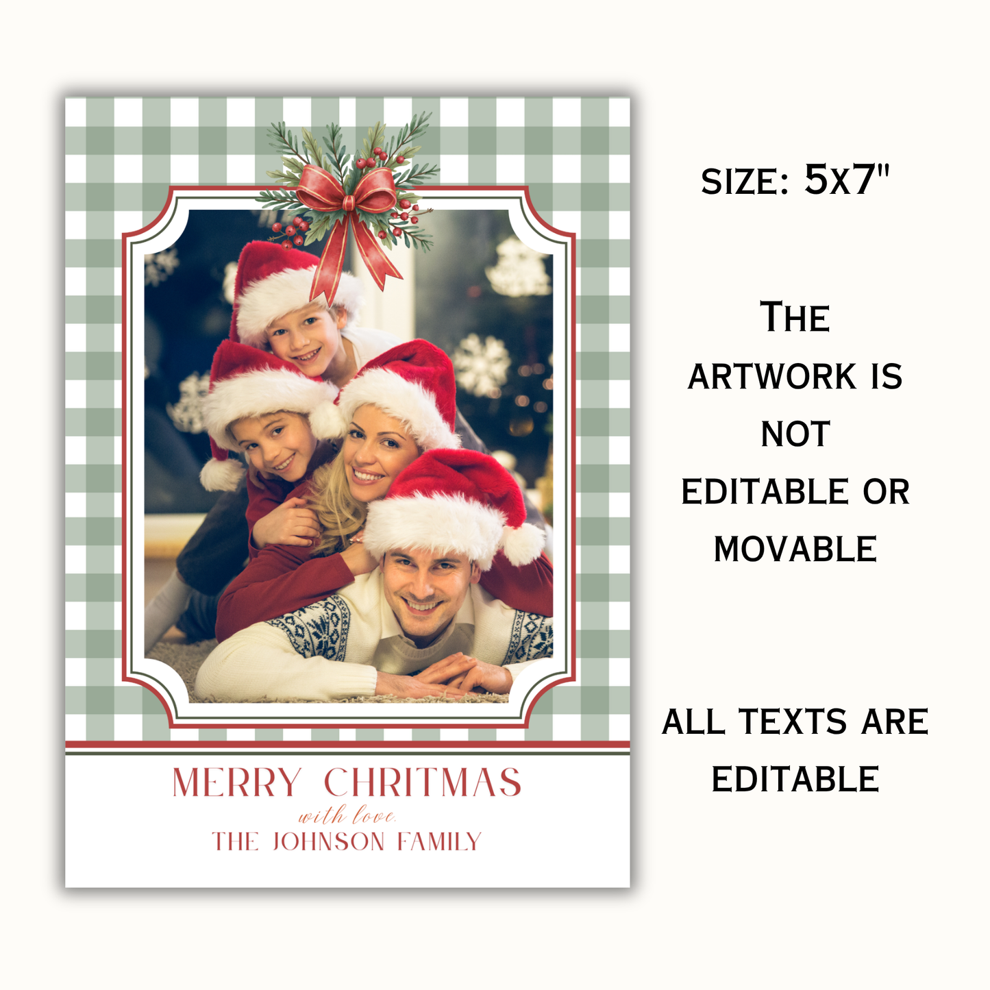 Christmas Photo Card Template - Gingham