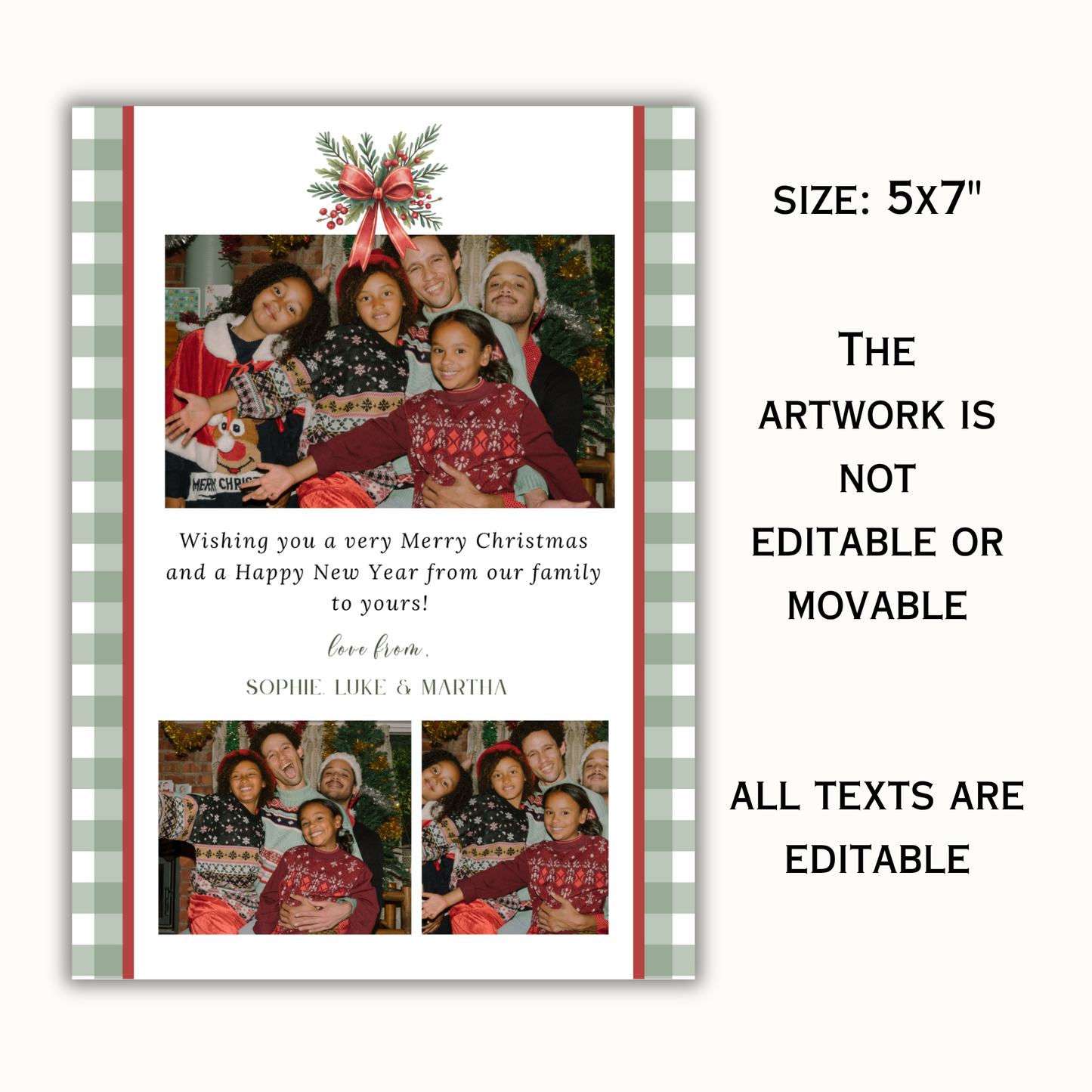 Holiday Photo Card Template - Gingham