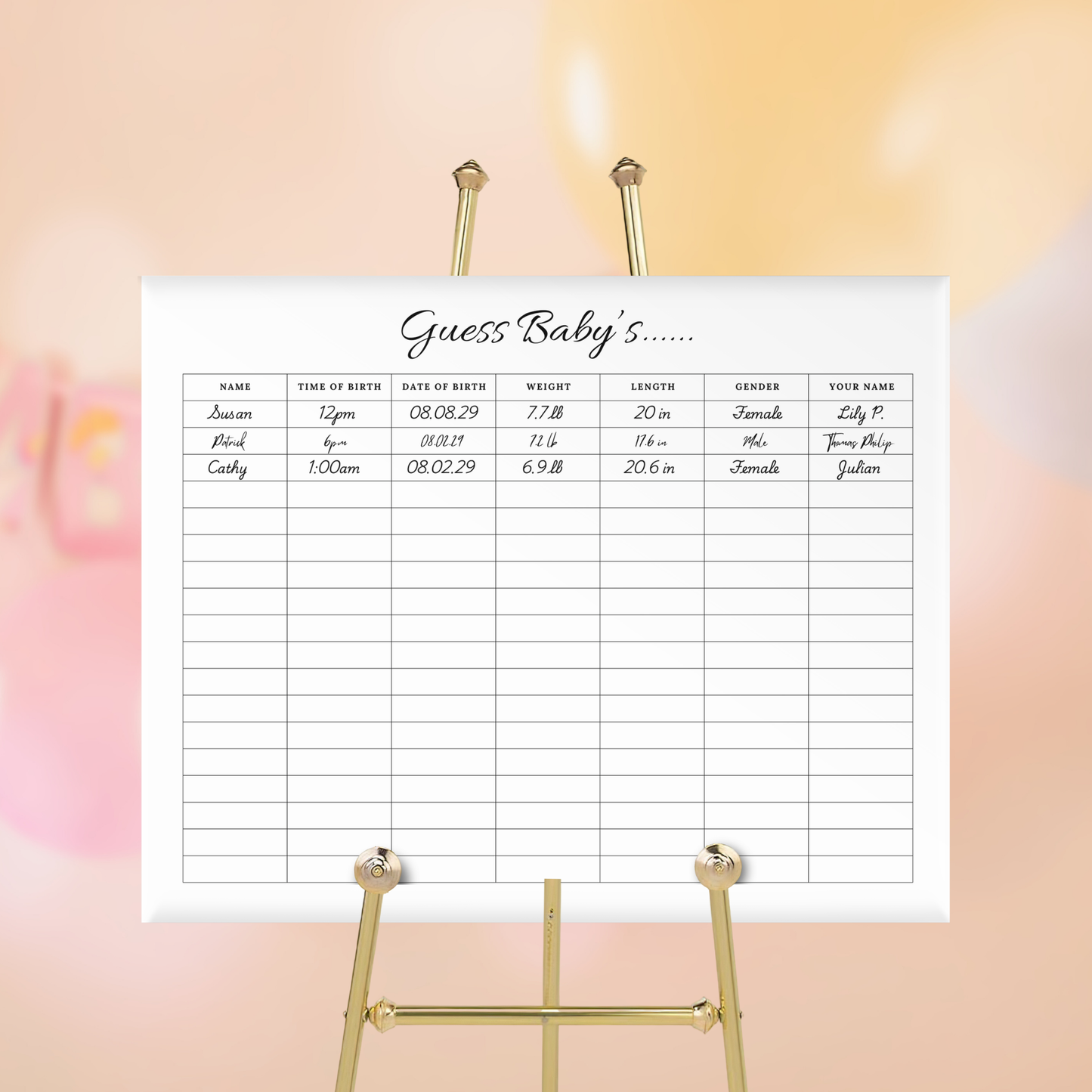 Minimalist Baby Stats Game Sign Template